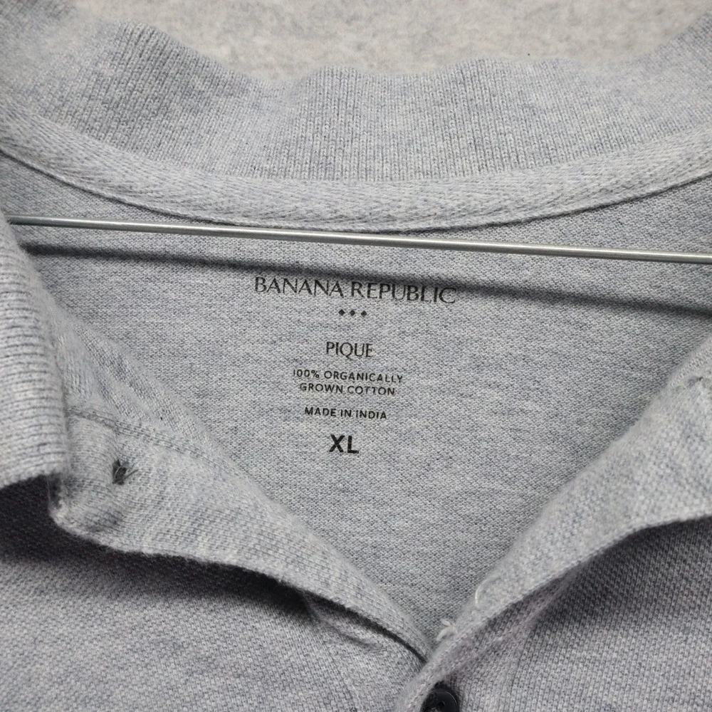 Banana Republic Polo Shirt Mens XL Pique Casual Organic Cotton Gray Short Sleeve